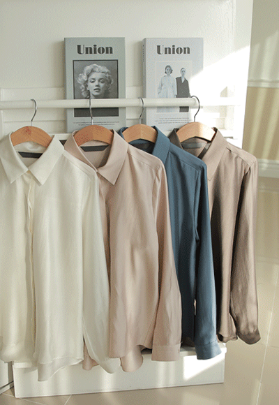 히든버튼 도톰 새틴 카라 blouse - 4color